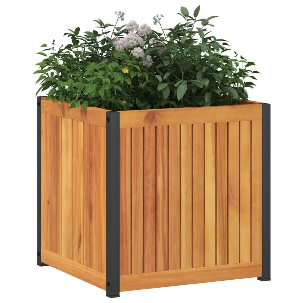 Garden Planter Box Solid Acacia Wood and Steel Frame 45x45x44 cm