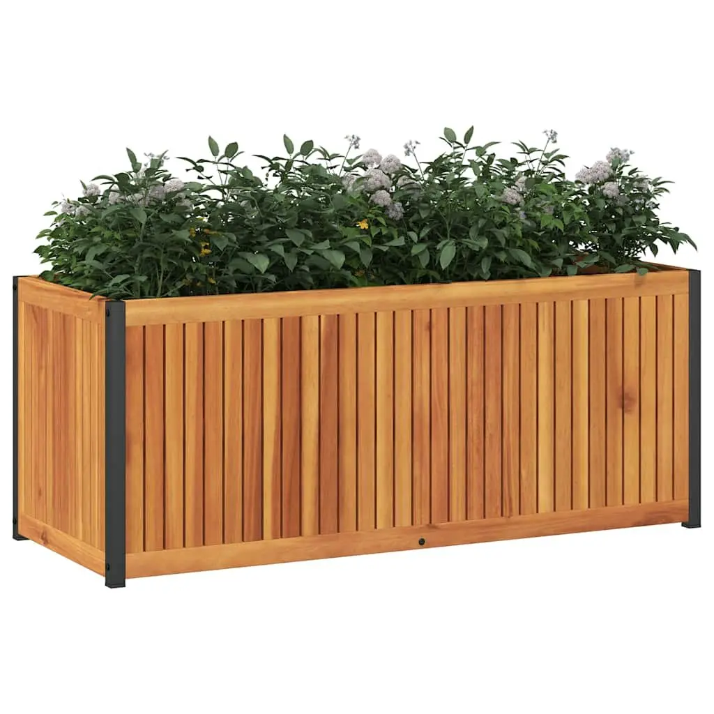 Garden Planter Box Wooden Acacia Steel Frame 110x45x44cm