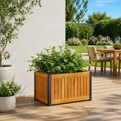 Garden Planter Box 45x30x27.5cm Wooden Acacia Steel Frame Outdoor Indoor Flowers