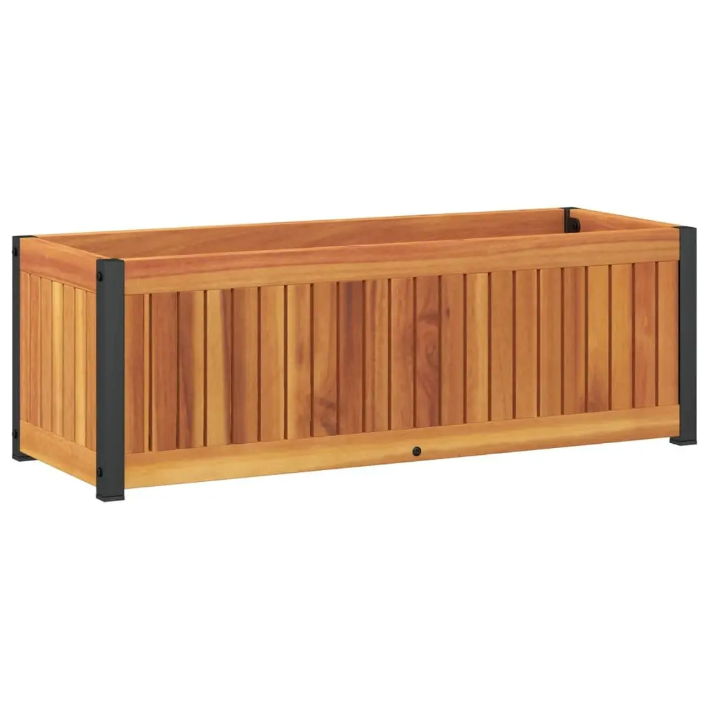 Garden Planter Box Solid Acacia Wood and Powder-Coated Steel Frame 80x30x27.5 cm