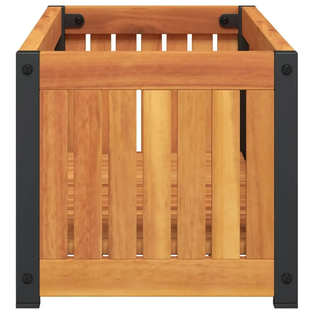 Garden Planter Box Solid Acacia Wood and Powder-Coated Steel Frame 80x30x27.5 cm