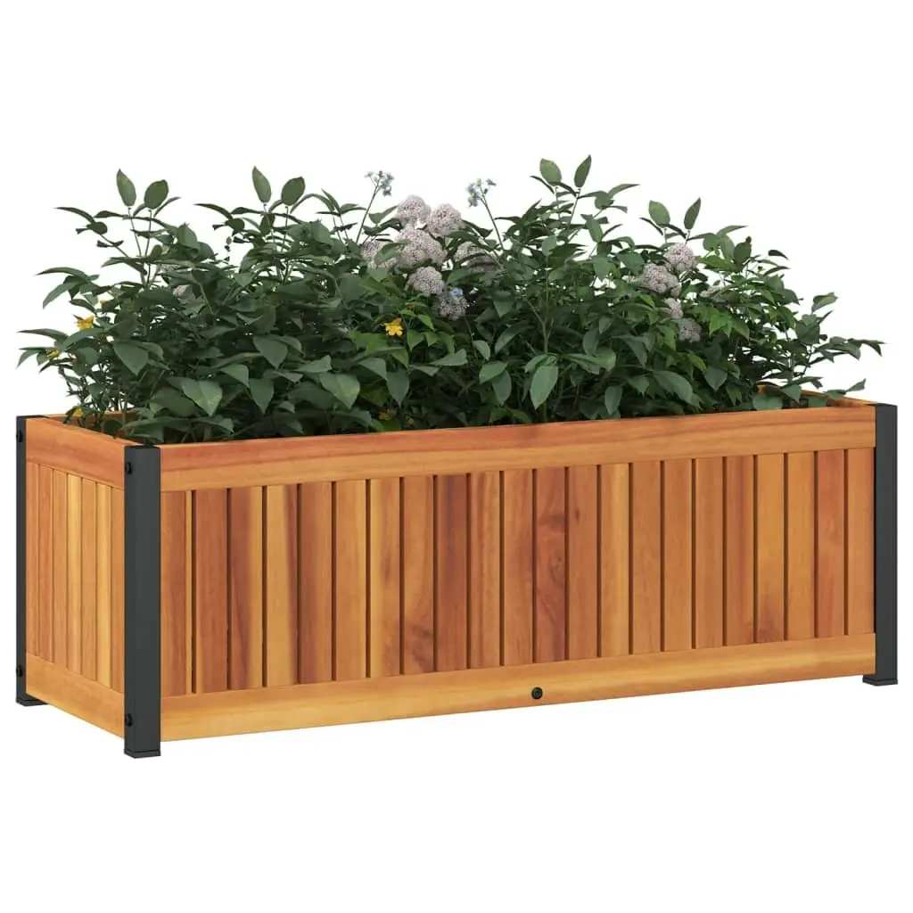 Garden Planter Box Solid Acacia Wood and Powder-Coated Steel Frame 80x30x27.5 cm