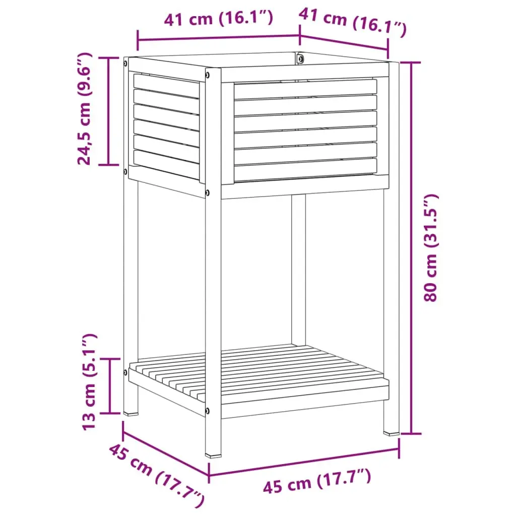 Garden Planter Wooden with Shelf 45 x 45 x 80 cm