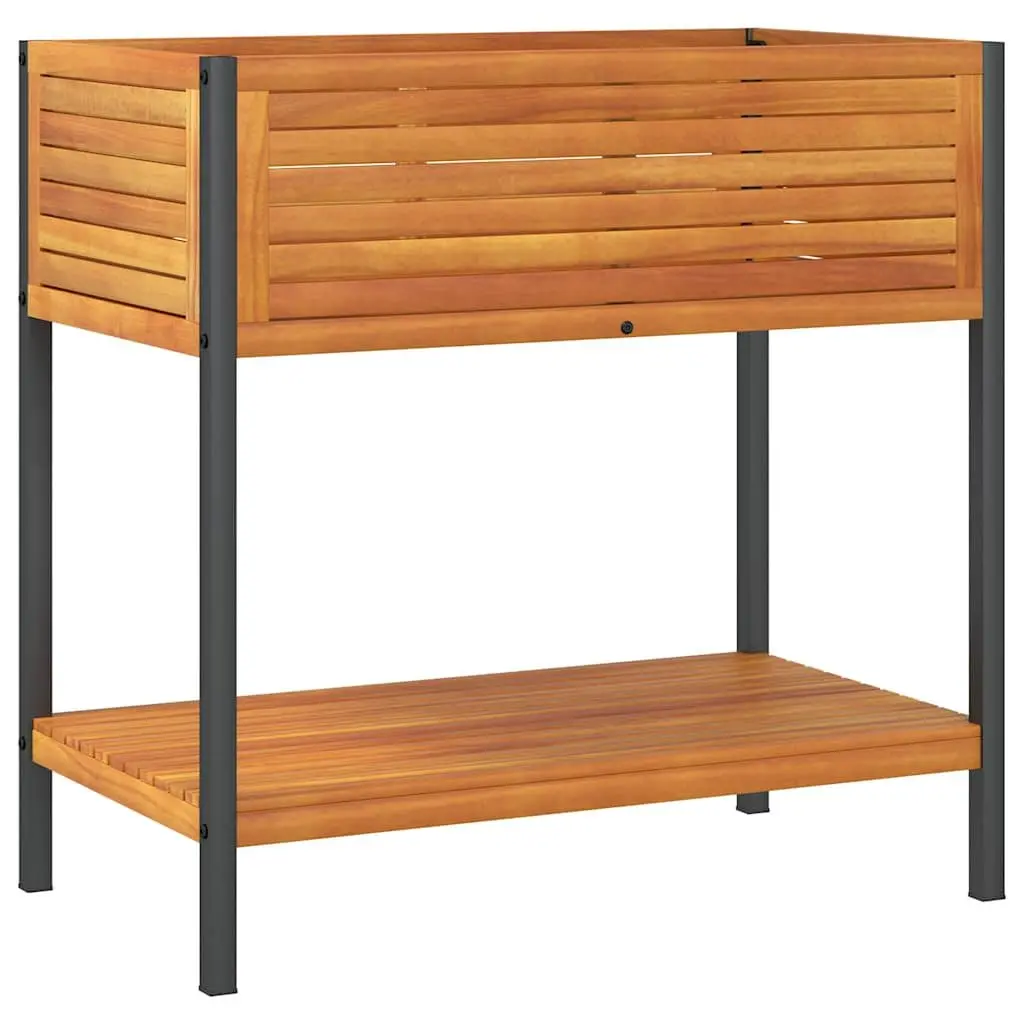 Wooden Garden Planter with Integrated Shelf 80x45x80 cm Acacia and Steel Frame Brown