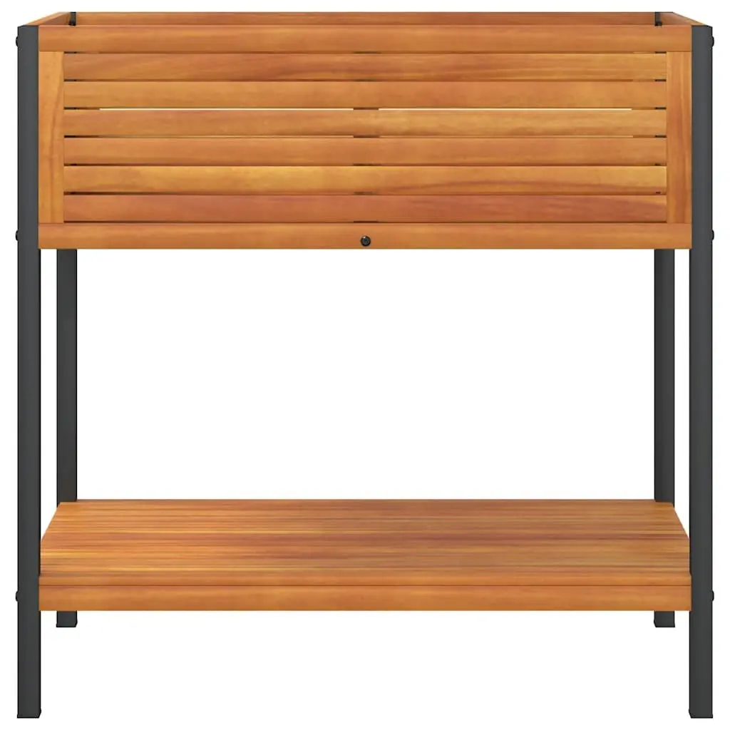 Wooden Garden Planter with Integrated Shelf 80x45x80 cm Acacia and Steel Frame Brown
