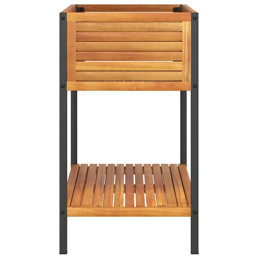 Wooden Garden Planter with Integrated Shelf 80x45x80 cm Acacia and Steel Frame Brown