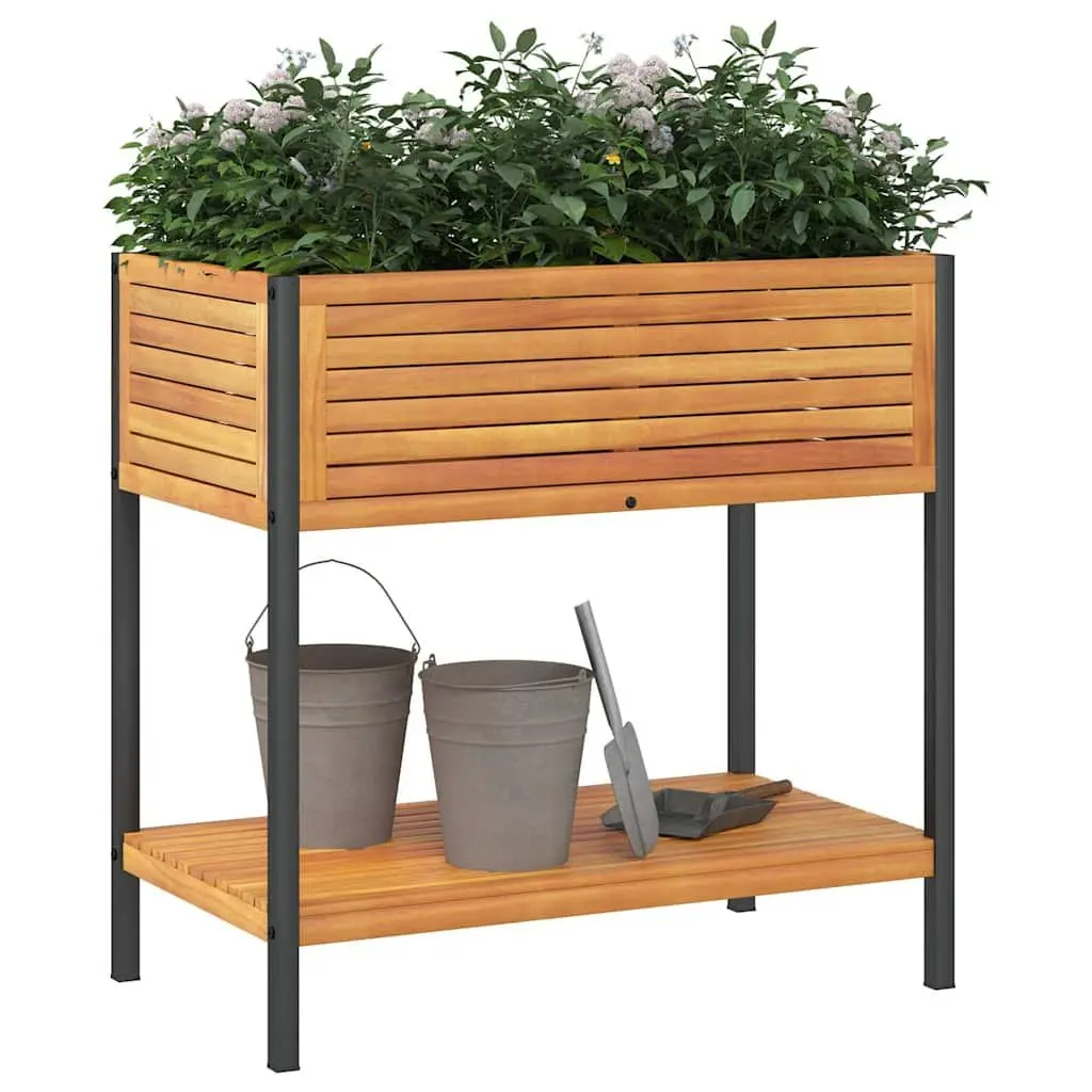 Wooden Garden Planter with Integrated Shelf 80x45x80 cm Acacia and Steel Frame Brown