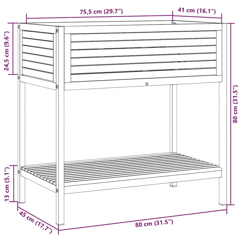 Wooden Garden Planter with Integrated Shelf 80x45x80 cm Acacia and Steel Frame Brown