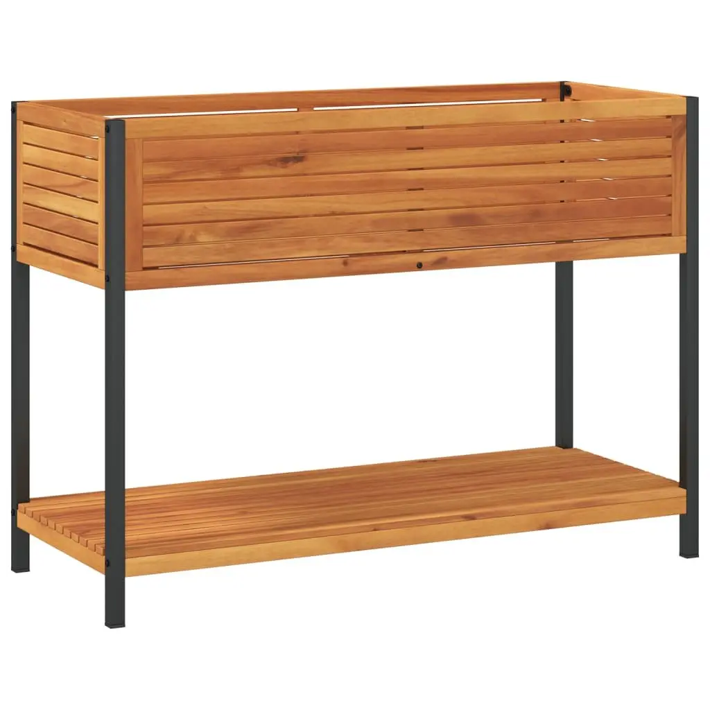 Garden Planter with Shelf 110x45x80 cm Wooden Acacia Steel Frame Patio Deck