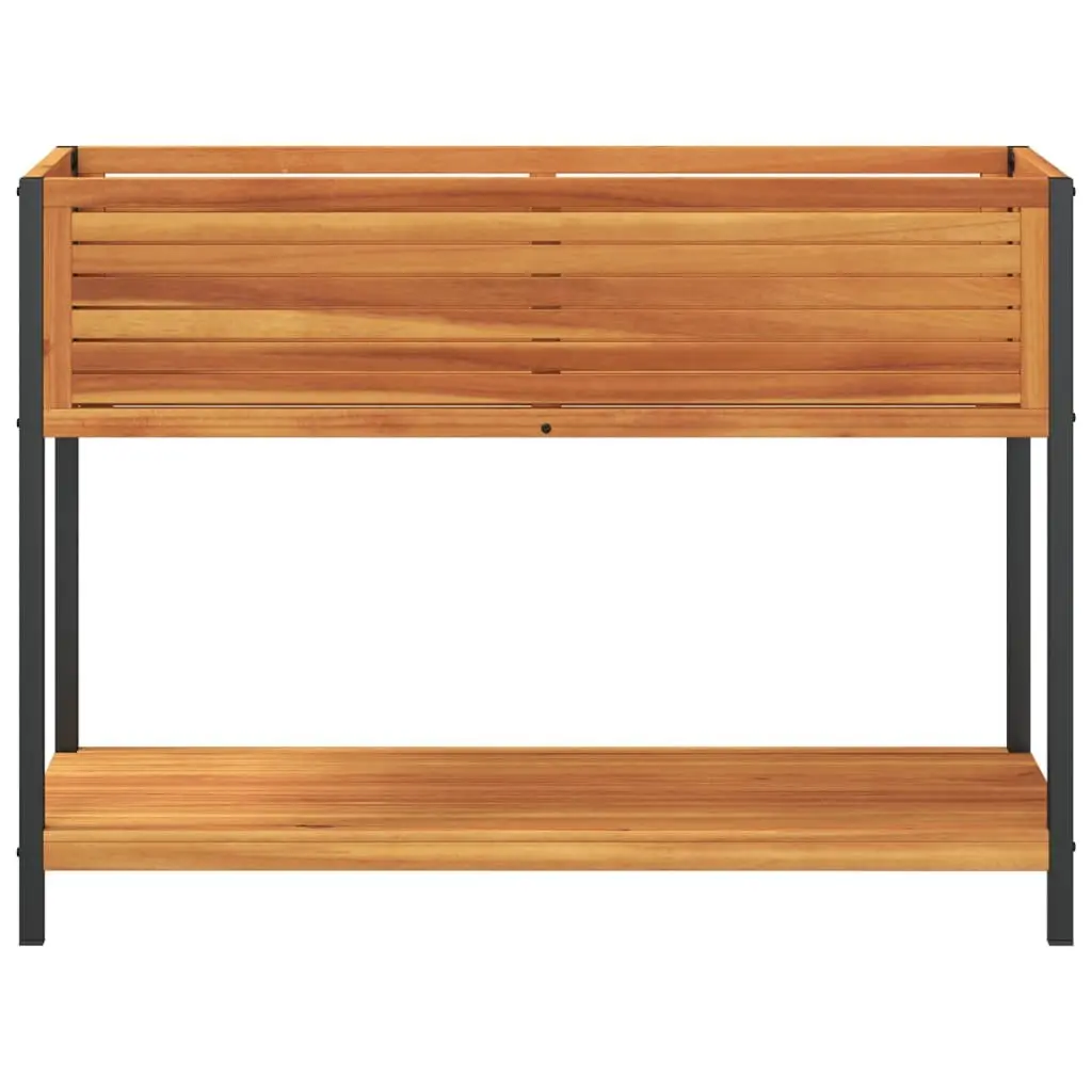 Garden Planter with Shelf 110x45x80 cm Wooden Acacia Steel Frame Patio Deck