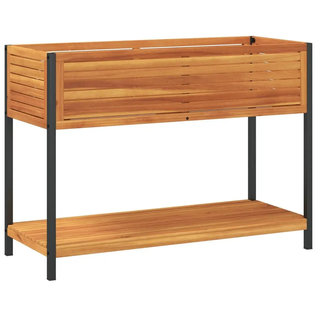 Garden Planter with Shelf 110x45x80 cm Wooden Acacia Steel Frame Patio Deck