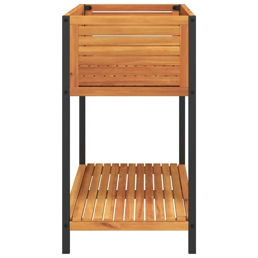 Garden Planter with Shelf 110x45x80 cm Wooden Acacia Steel Frame Patio Deck