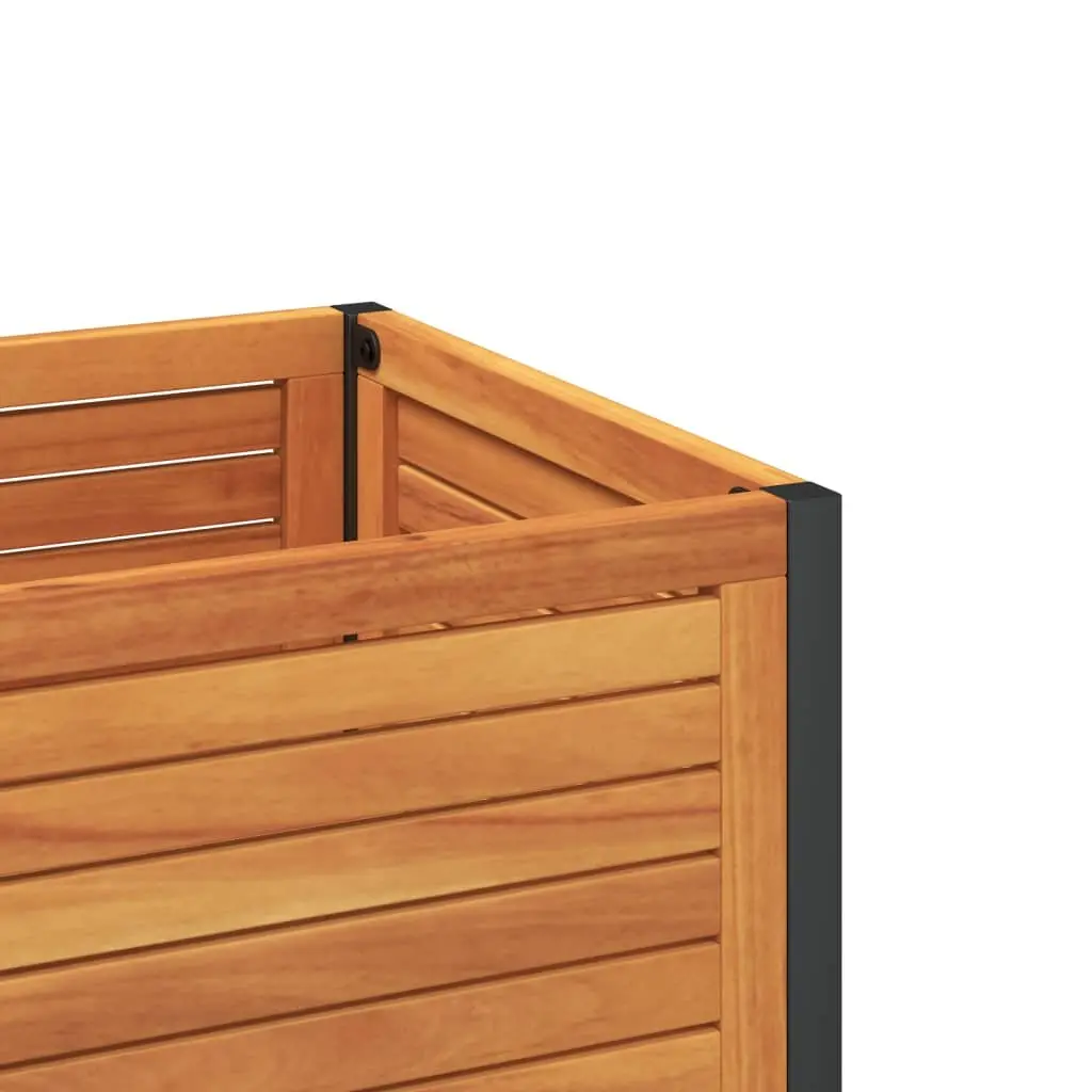 Garden Planter with Shelf 110x45x80 cm Wooden Acacia Steel Frame Patio Deck
