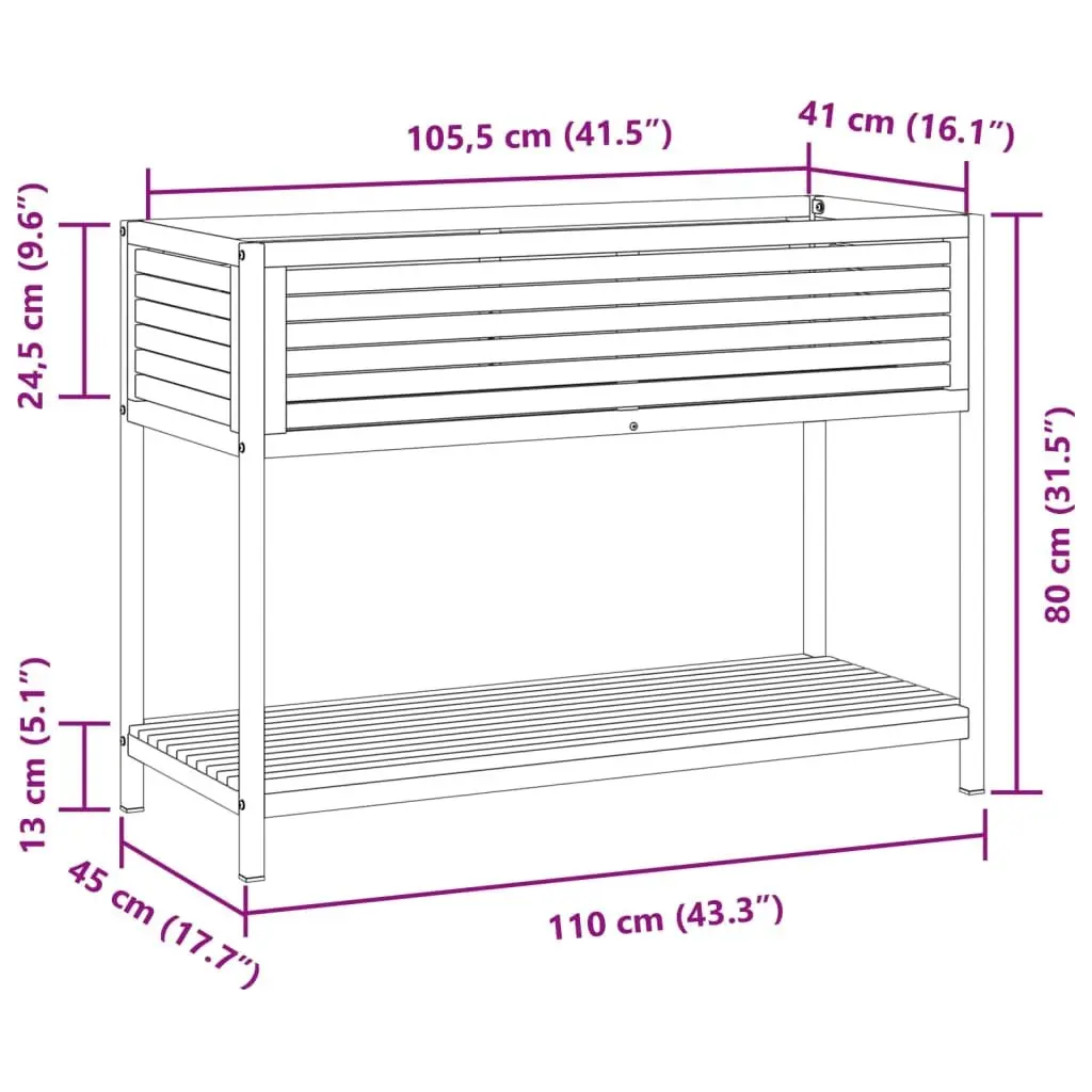 Garden Planter with Shelf 110x45x80 cm Wooden Acacia Steel Frame Patio Deck