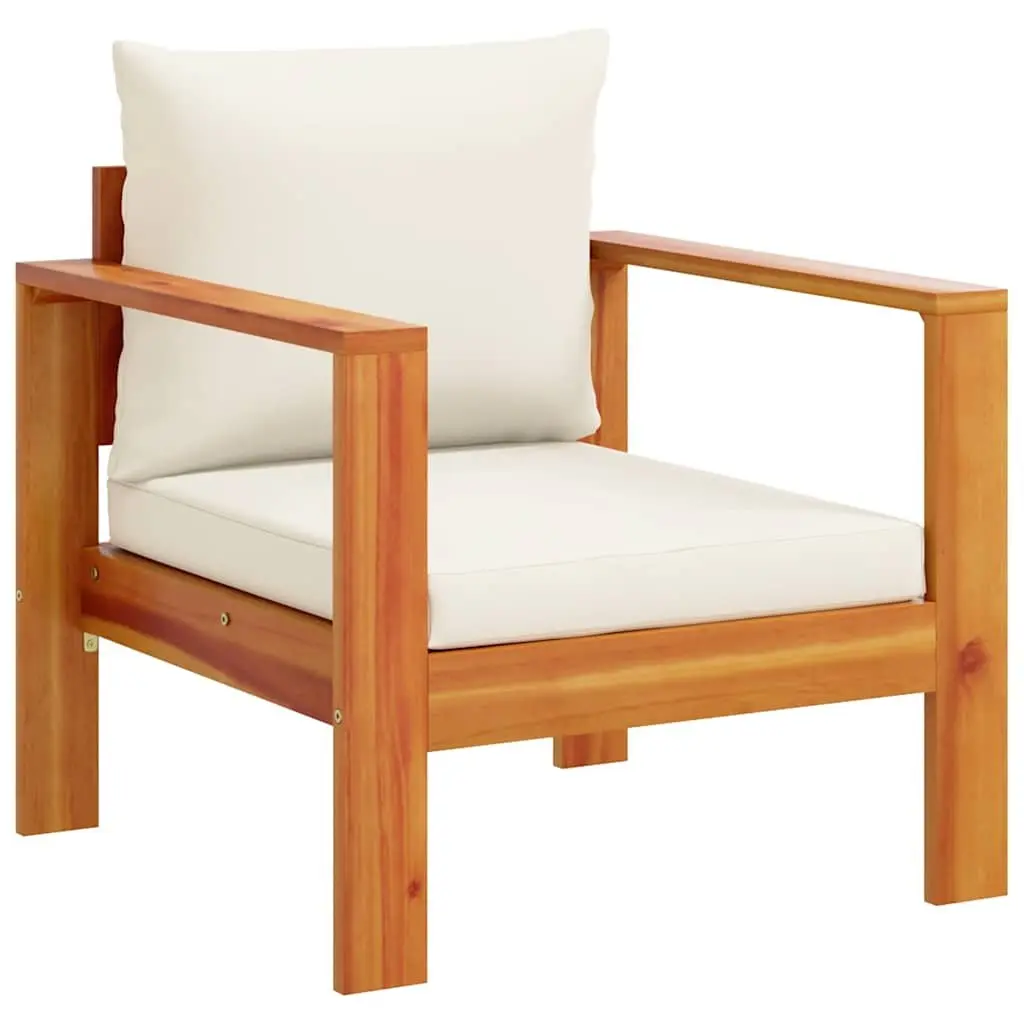 Acacia Wood Outdoor Chair with Brown Cushions for Patio Relaxation