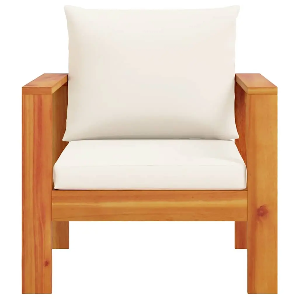 Acacia Wood Outdoor Chair with Brown Cushions for Patio Relaxation
