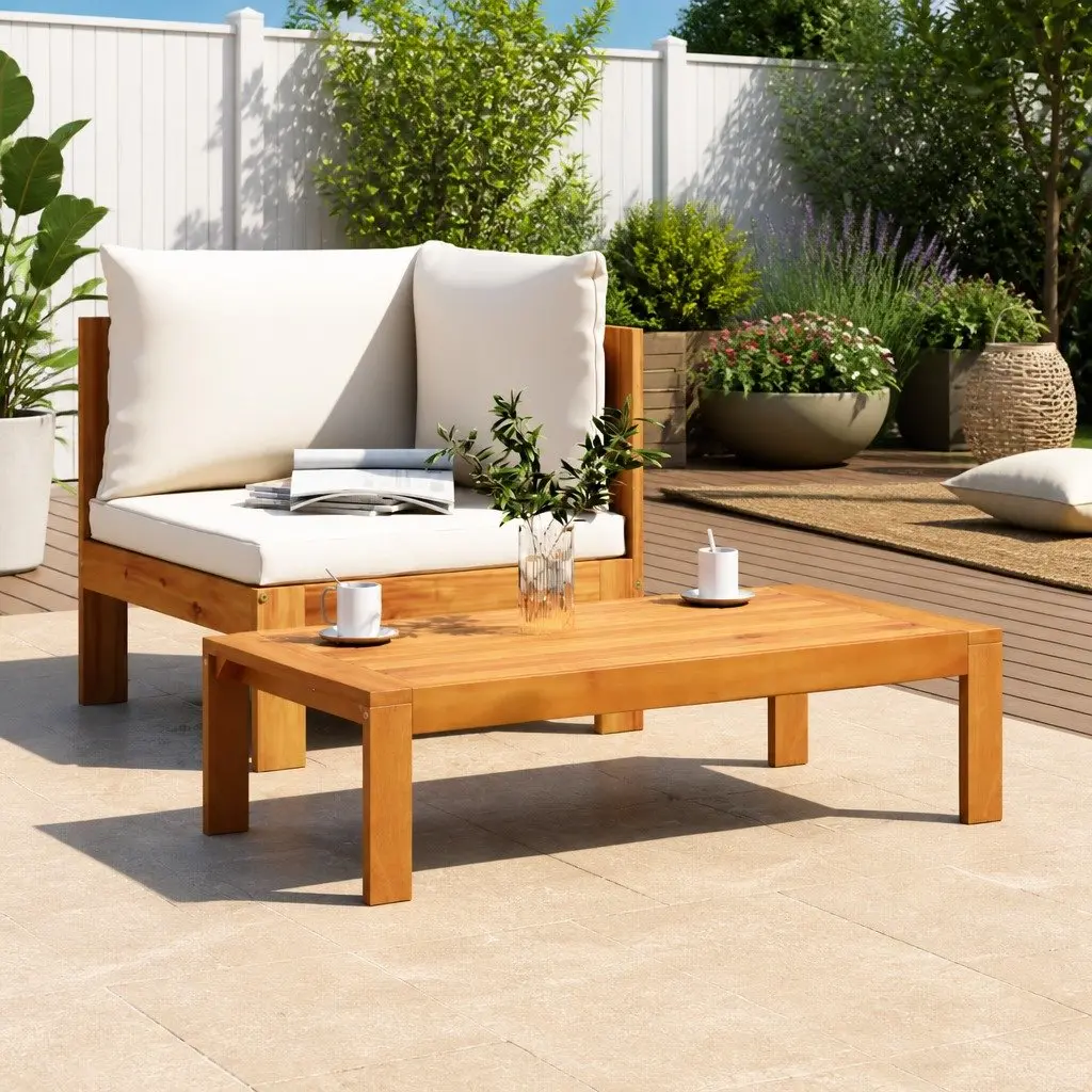 Outdoor Sectional Sofa Set 2 Piece Garden Furniture Brown Wooden Patio Seating