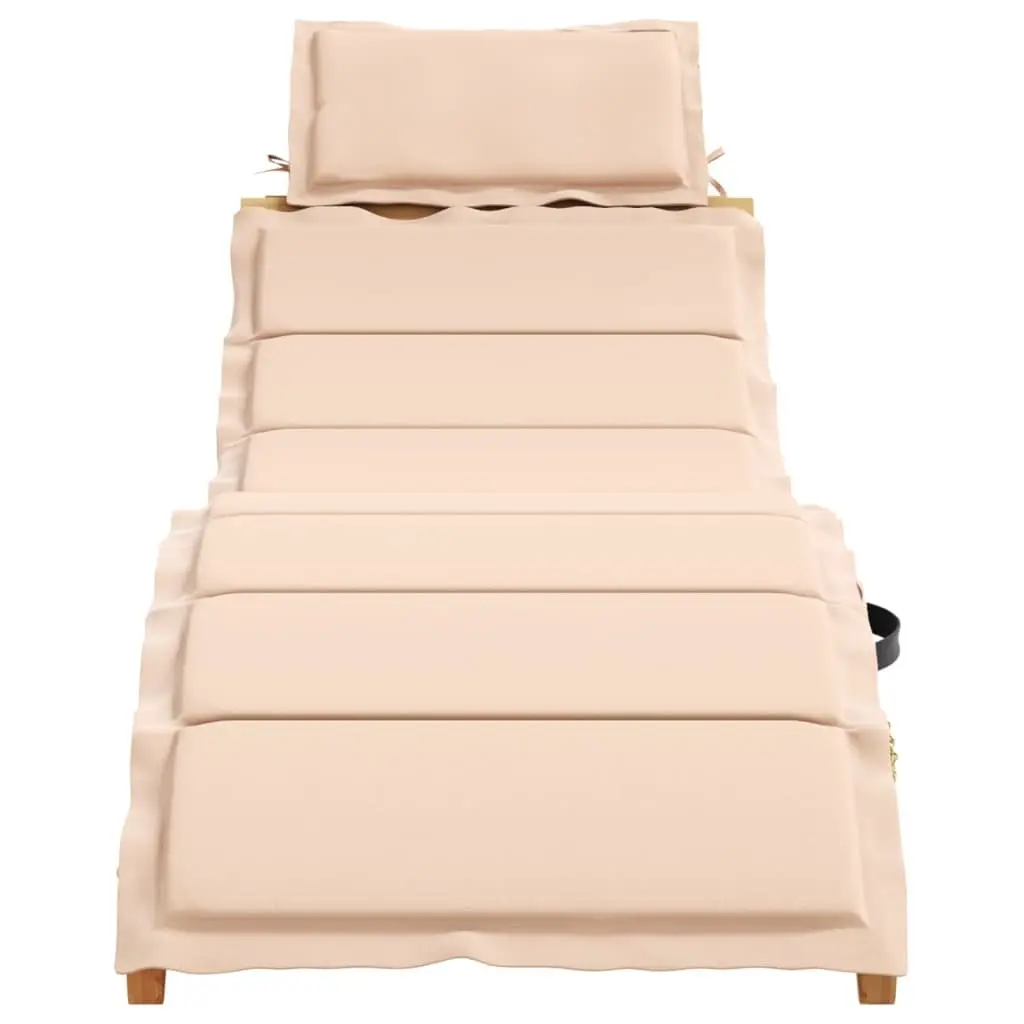 Sun Lounger Solid Acacia Wood Foldable Outdoor Lounge Chair with Cushion Beige