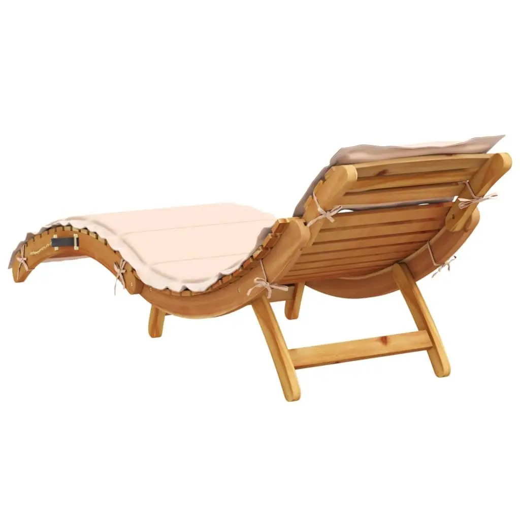Sun Lounger Solid Acacia Wood Foldable Outdoor Lounge Chair with Cushion Beige