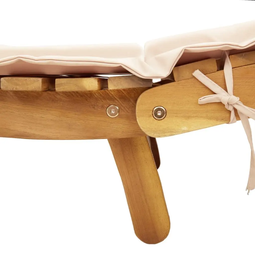 Sun Lounger Solid Acacia Wood Foldable Outdoor Lounge Chair with Cushion Beige