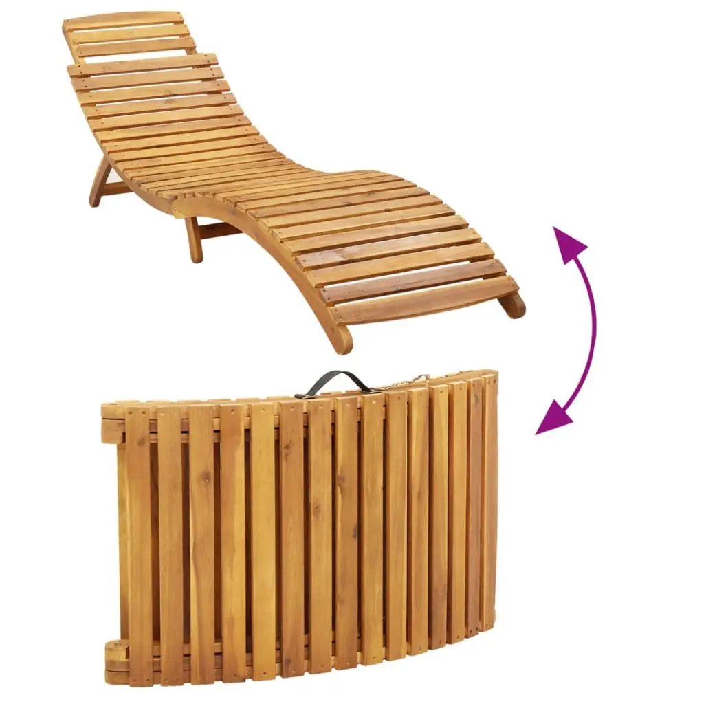 Sun Lounger Solid Acacia Wood Foldable Outdoor Lounge Chair with Cushion Beige