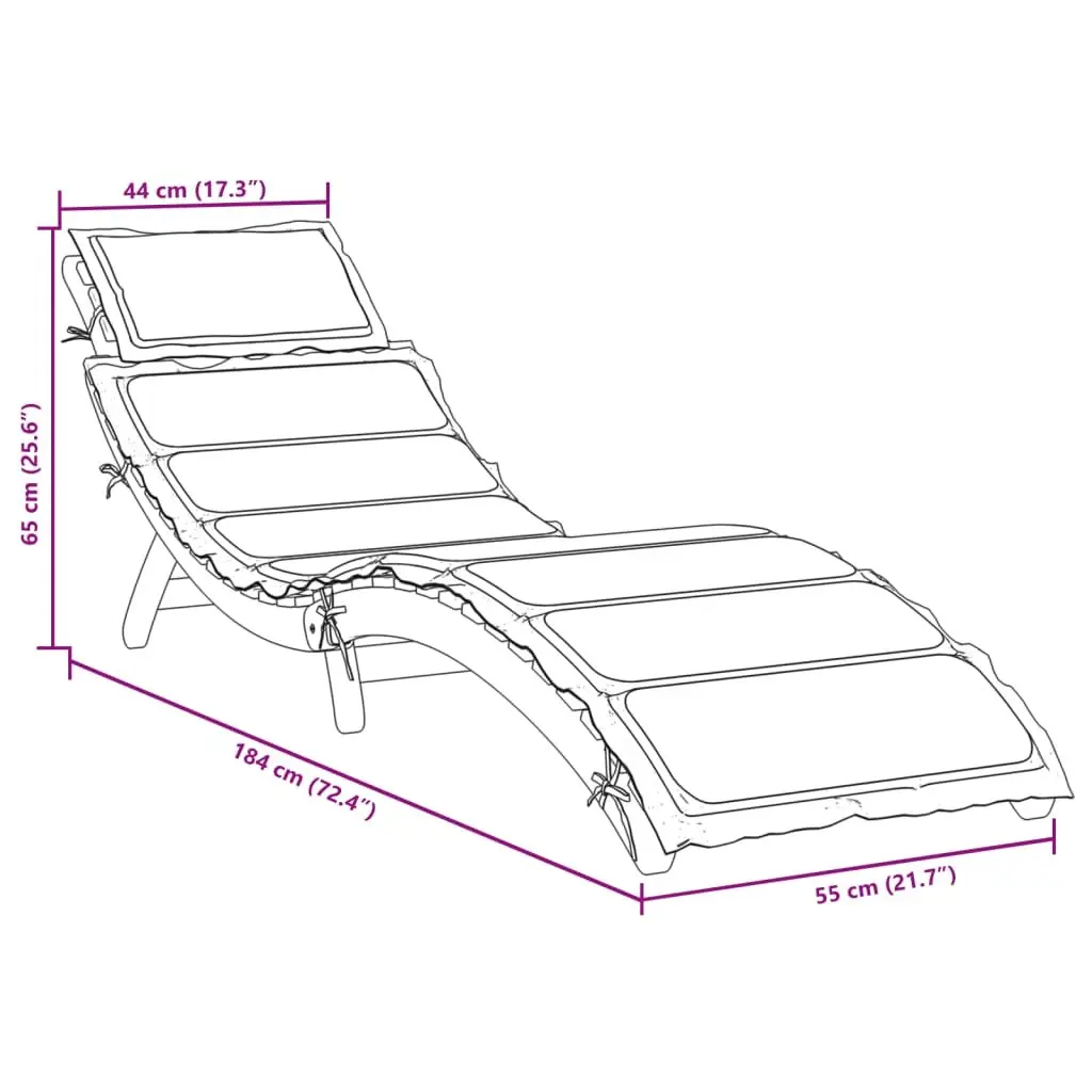 Sun Lounger Solid Acacia Wood Foldable Outdoor Lounge Chair with Cushion Beige