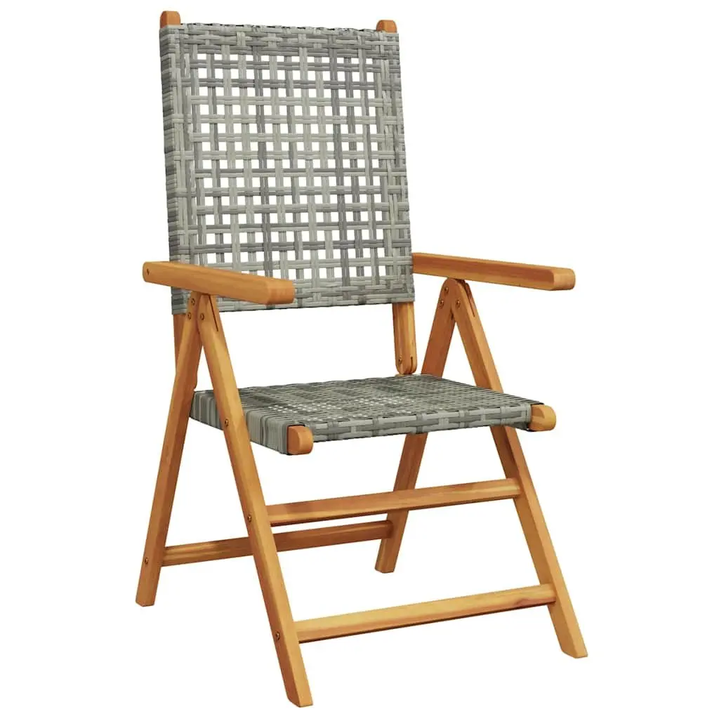 Outdoor Garden Chairs 2pc Grey Acacia Wood PE Rattan Folding Reclining Seating