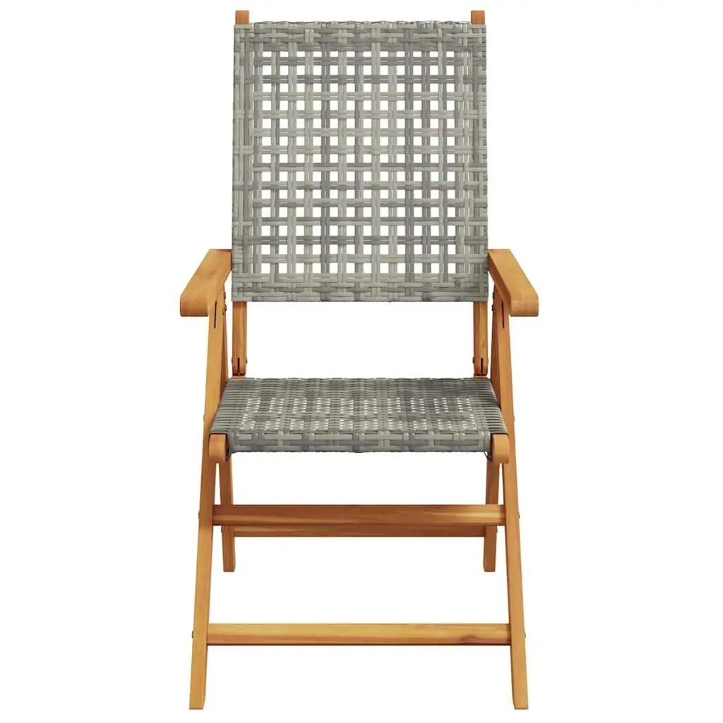 Outdoor Garden Chairs 2pc Grey Acacia Wood PE Rattan Folding Reclining Seating