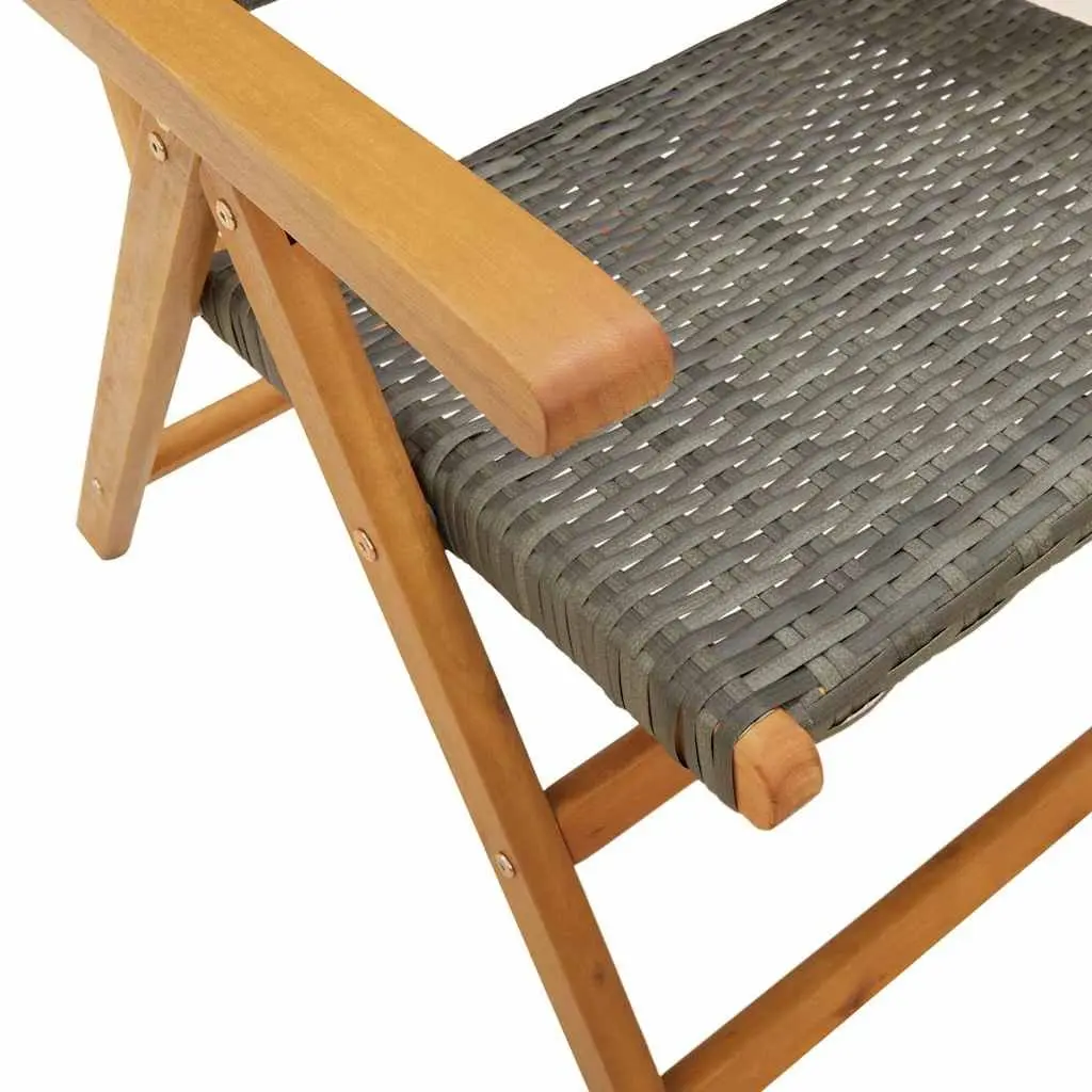 Outdoor Garden Chairs 2pc Grey Acacia Wood PE Rattan Folding Reclining Seating