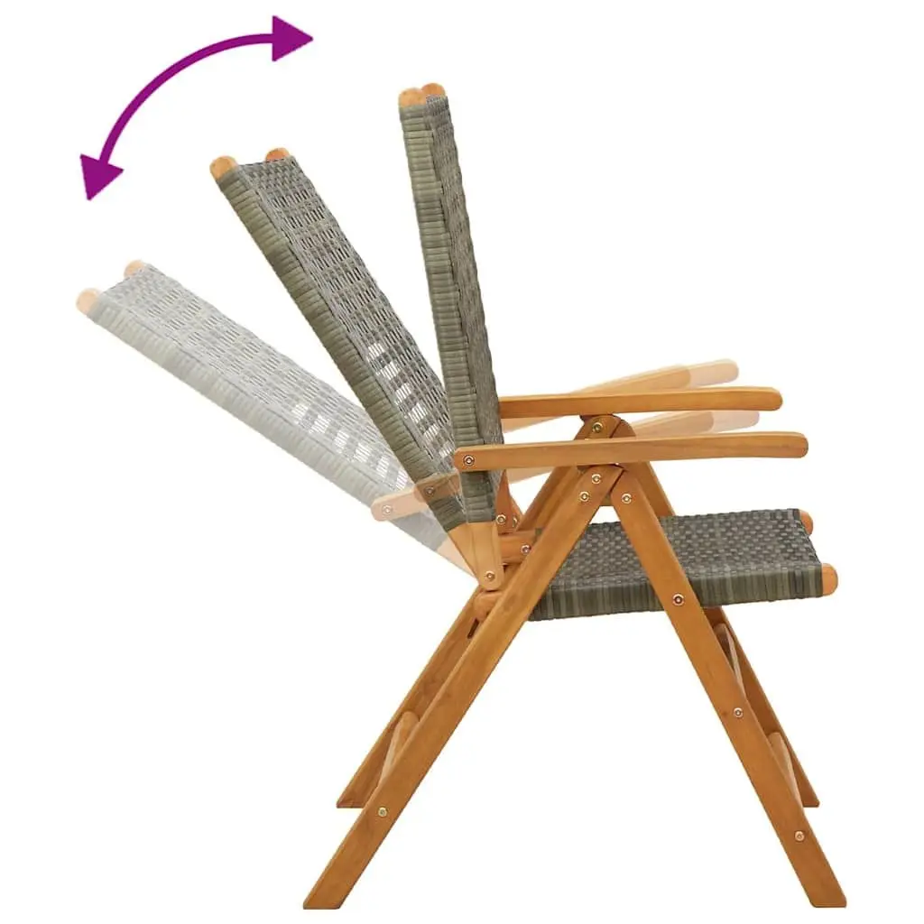 Outdoor Garden Chairs 2pc Grey Acacia Wood PE Rattan Folding Reclining Seating