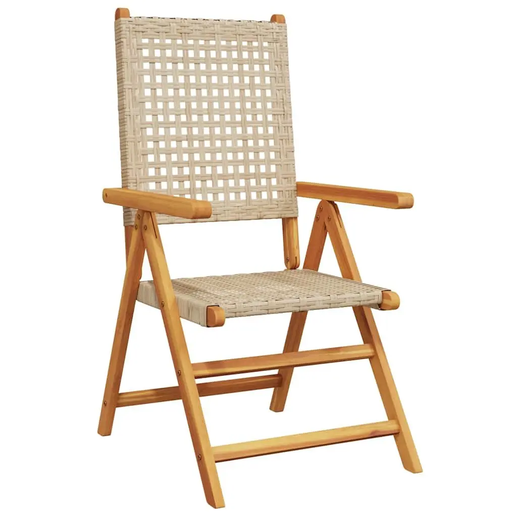 Outdoor Garden Chairs 2 pcs Beige Acacia Wood PE Rattan Reclining Folding