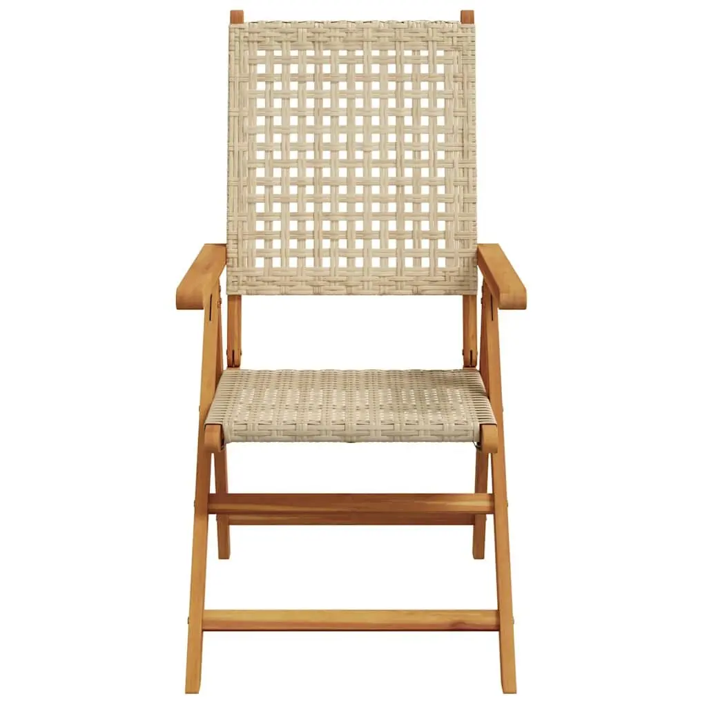 Outdoor Garden Chairs 2 pcs Beige Acacia Wood PE Rattan Reclining Folding