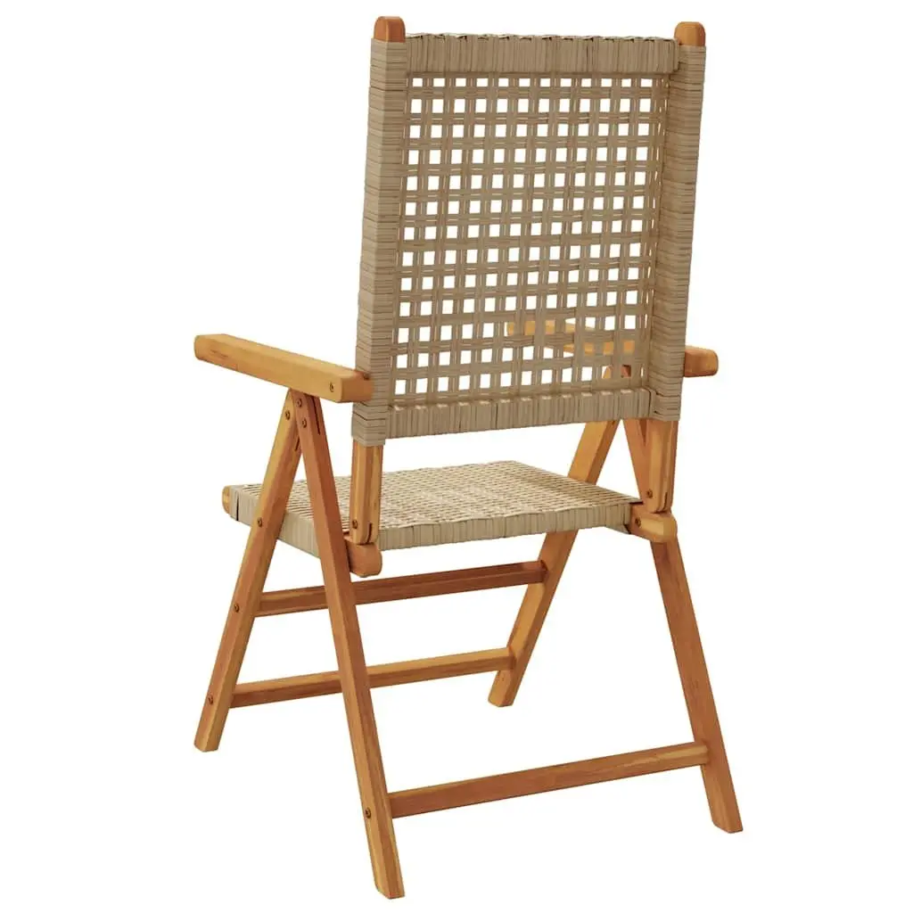 Outdoor Garden Chairs 2 pcs Beige Acacia Wood PE Rattan Reclining Folding