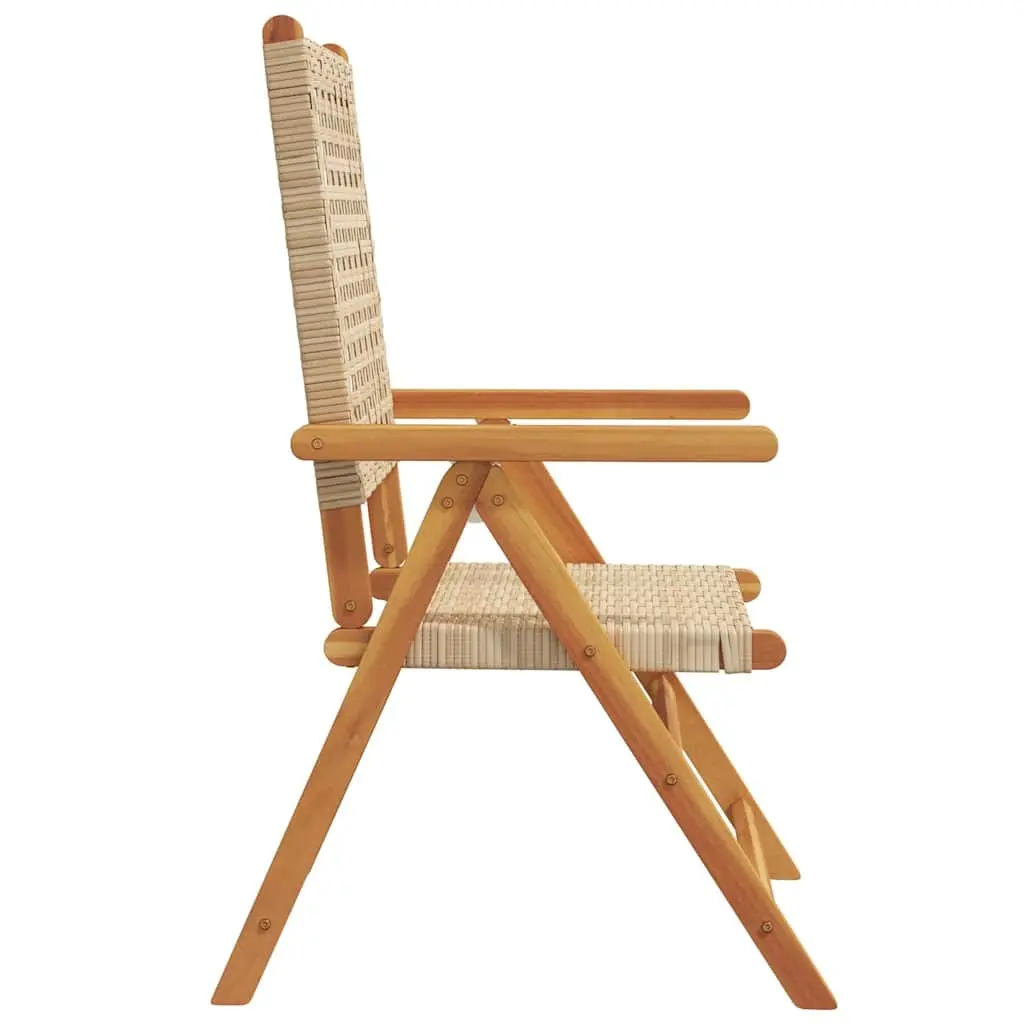 Outdoor Garden Chairs 2 pcs Beige Acacia Wood PE Rattan Reclining Folding