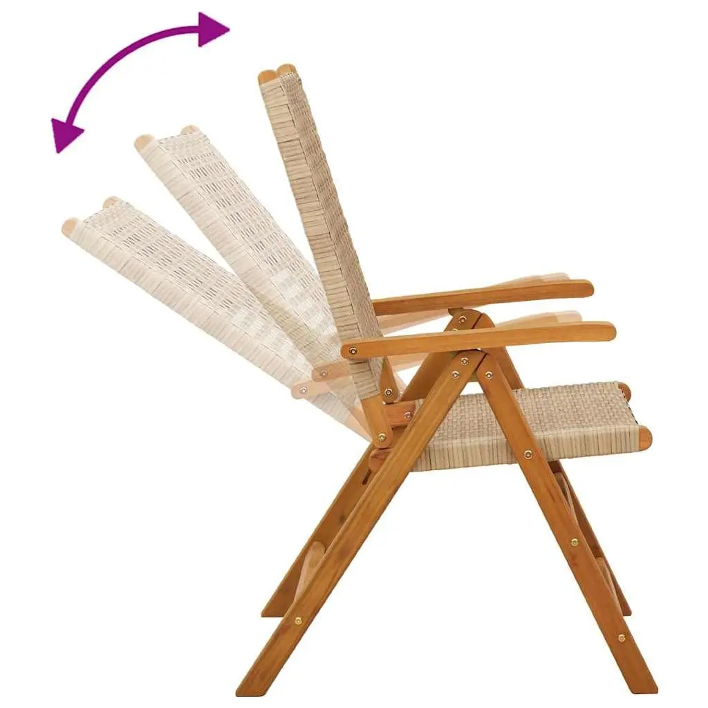 Outdoor Garden Chairs 2 pcs Beige Acacia Wood PE Rattan Reclining Folding