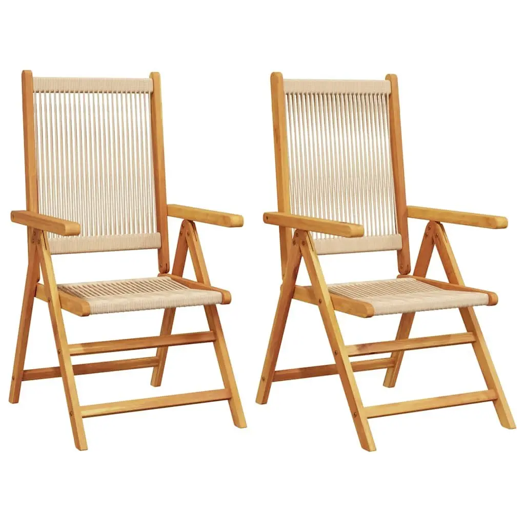 Outdoor Garden Chairs Reclining Beige Foldable Acacia Wood 2 Piece