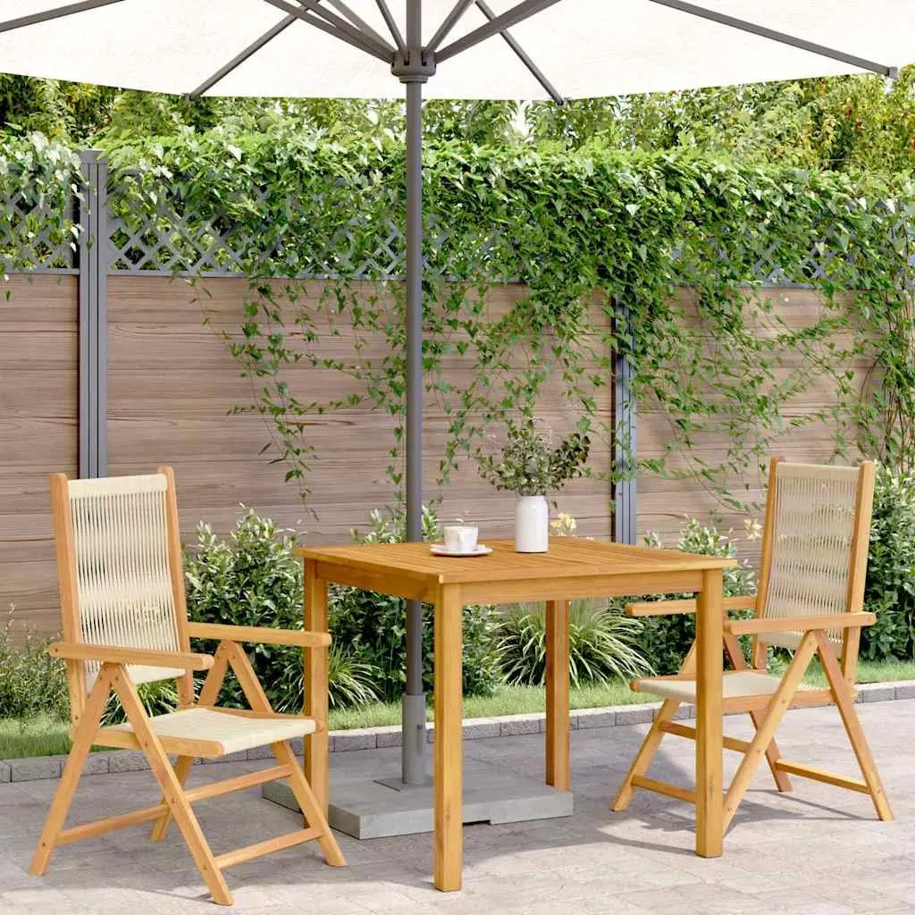 Outdoor Garden Chairs Reclining Beige Foldable Acacia Wood 2 Piece