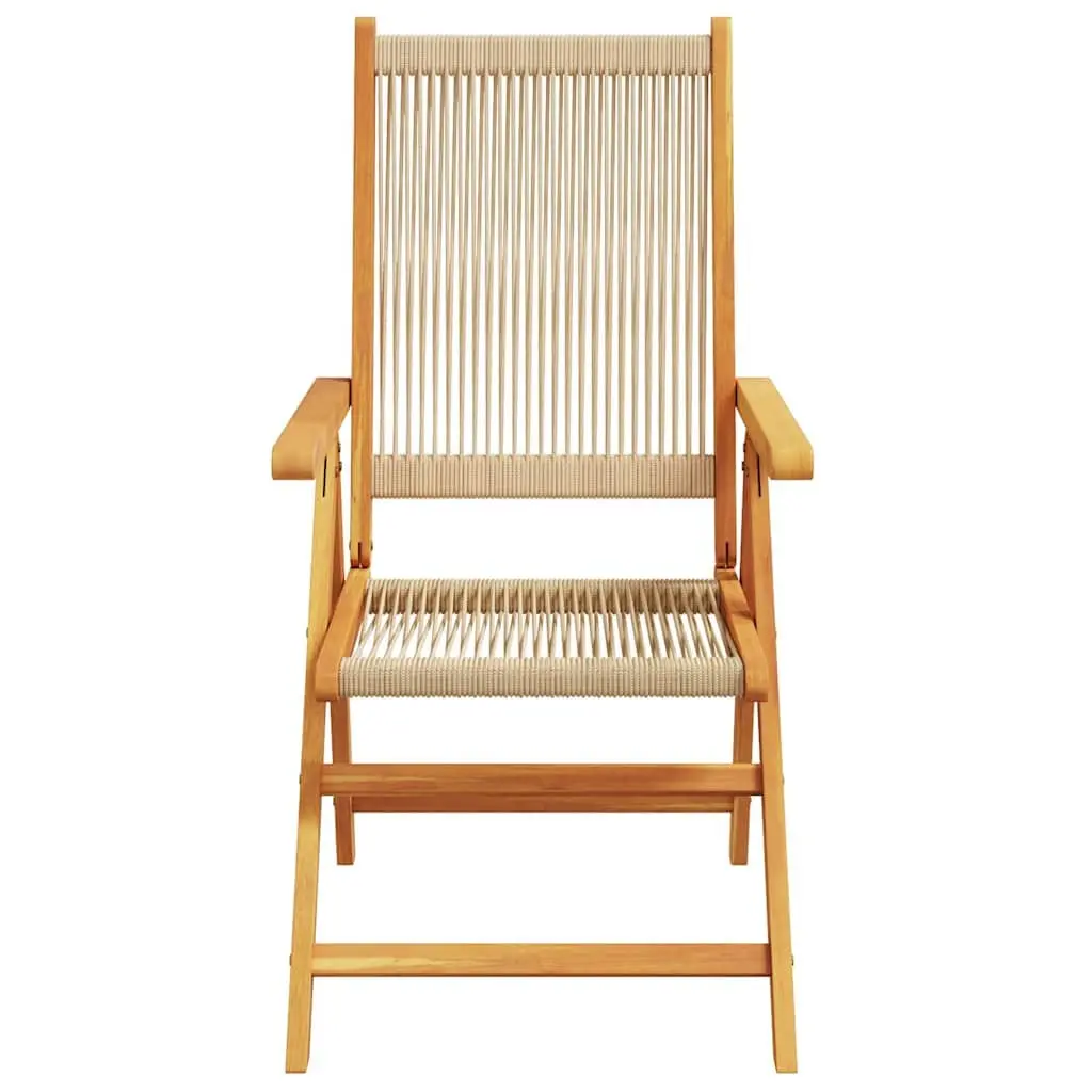 Outdoor Garden Chairs Reclining Beige Foldable Acacia Wood 2 Piece