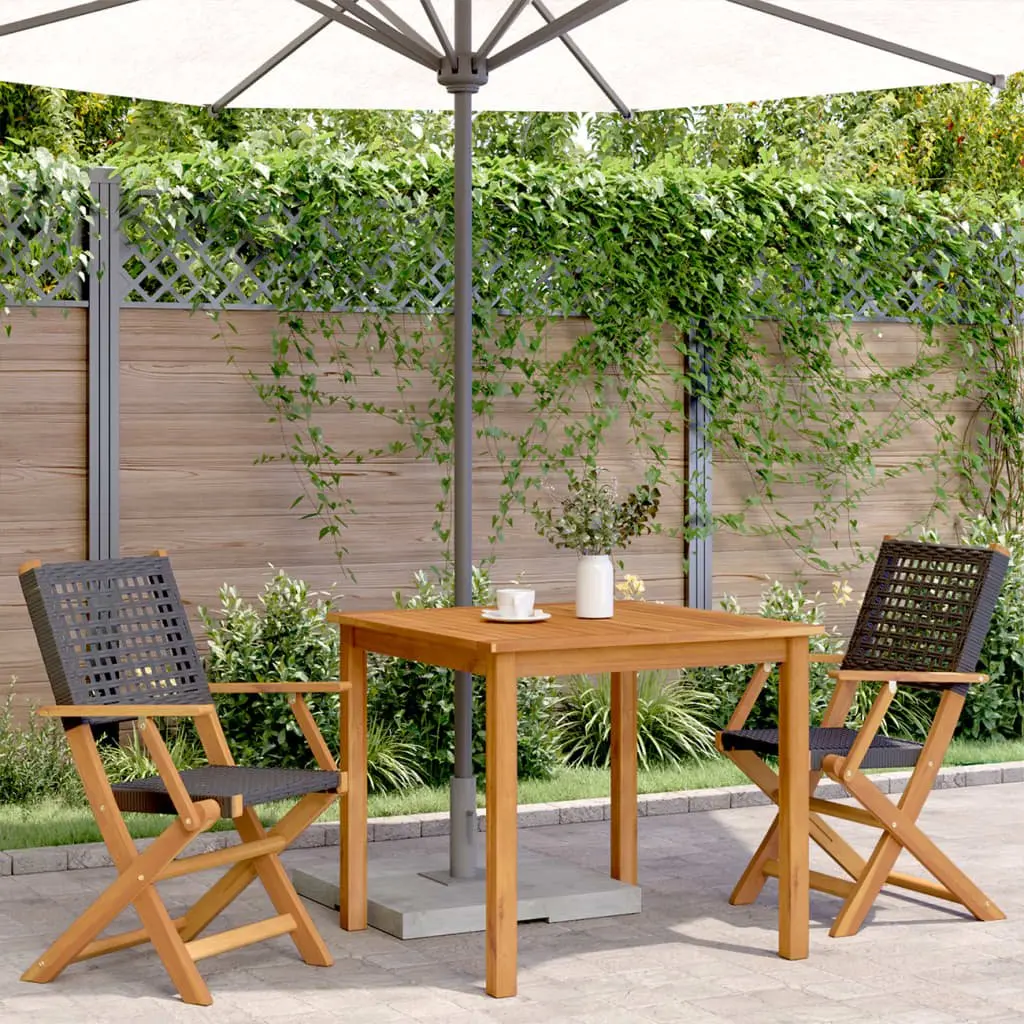Outdoor Garden Chairs Foldable Black Wood Rattan Patio Seating Set of 2