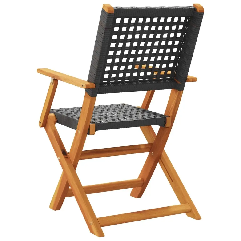 Outdoor Garden Chairs Foldable Black Wood Rattan Patio Seating Set of 2