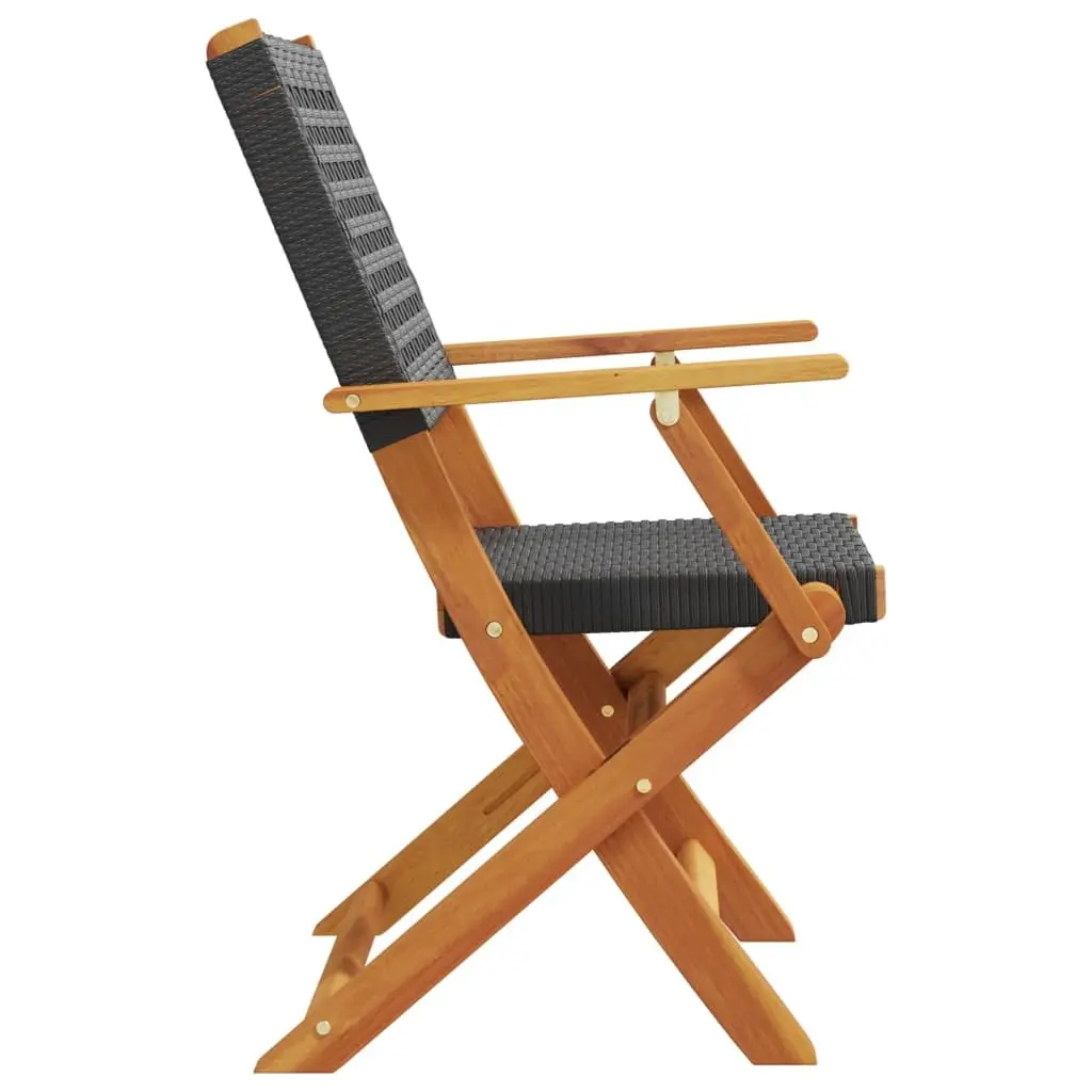 Outdoor Garden Chairs Foldable Black Wood Rattan Patio Seating Set of 2