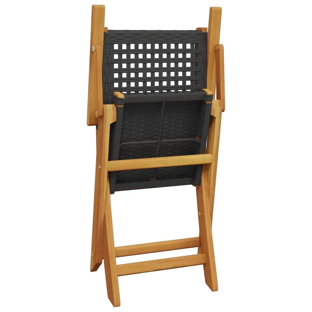 Outdoor Garden Chairs Foldable Black Wood Rattan Patio Seating Set of 2