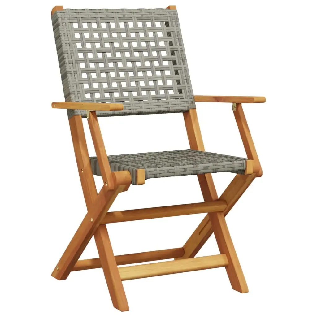 Outdoor Garden Chairs 2 pcs Foldable Grey Acacia Wood Poly Rattan Patio Seating