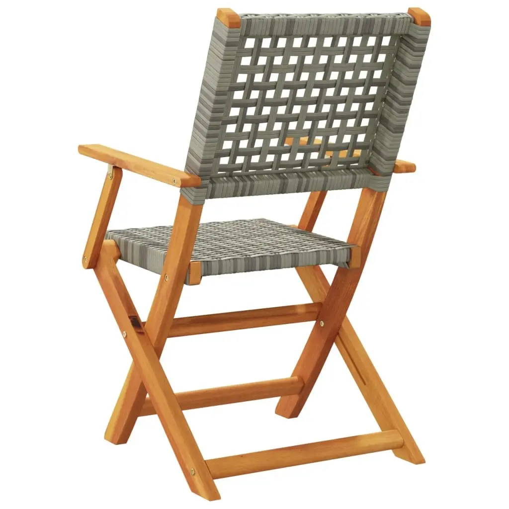 Outdoor Garden Chairs 2 pcs Foldable Grey Acacia Wood Poly Rattan Patio Seating