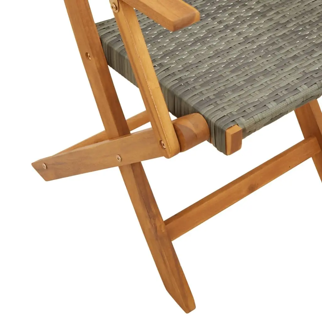 Outdoor Garden Chairs 2 pcs Foldable Grey Acacia Wood Poly Rattan Patio Seating