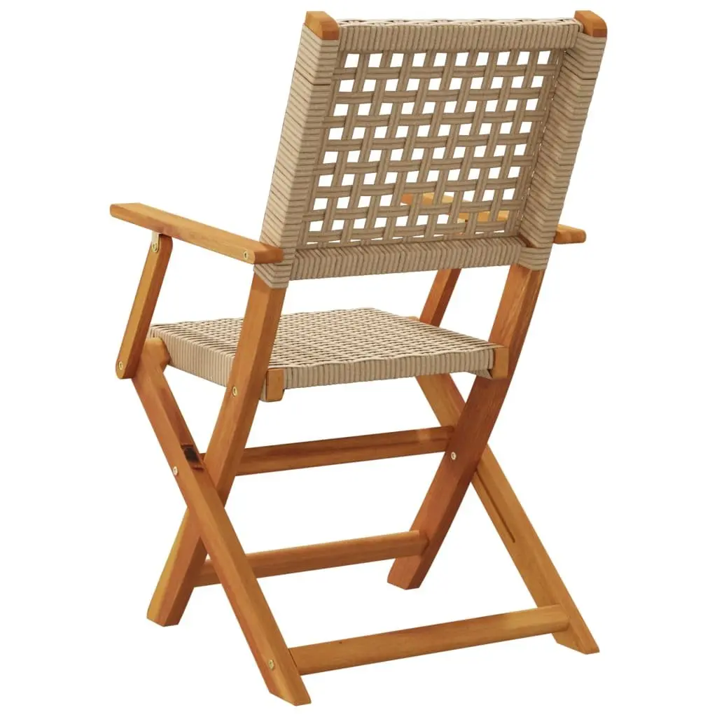 Outdoor Chairs 2 pcs Beige Foldable Garden Seating Acacia Wood Poly Rattan