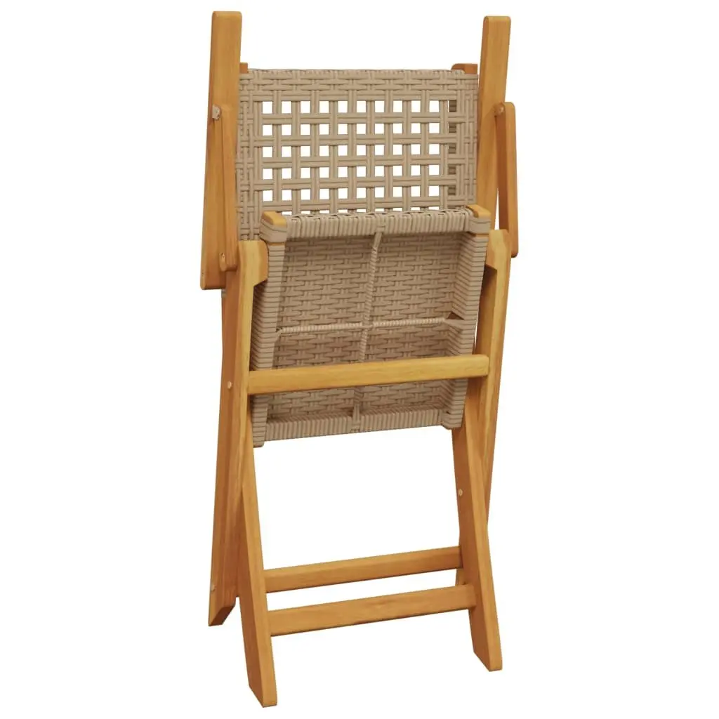 Outdoor Chairs 2 pcs Beige Foldable Garden Seating Acacia Wood Poly Rattan