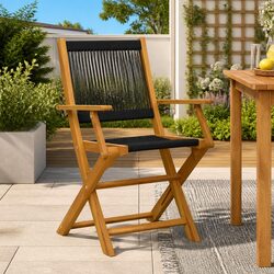 Outdoor Garden Chairs Set of 2 Black Folding Wooden Seating Patio Furniture
