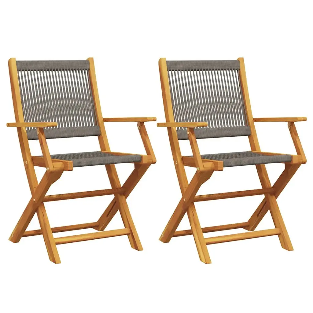 Folding Garden Chairs Grey 2 Piece Solid Acacia Wood Outdoor Seating