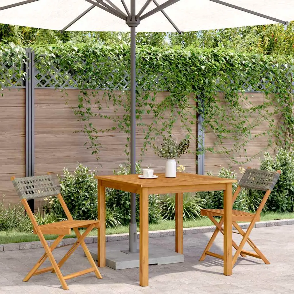 Bistro Chairs Grey Folding Acacia Wood Rattan 2 Piece